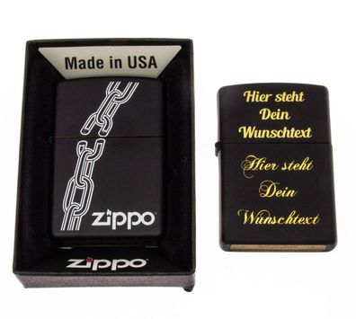 Zippo Feuerzeug broken Chain schwarz mit Gravur