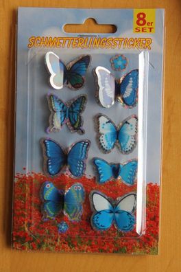 Schmetterlingssticker; Schmetterling Sticker, blau, 8er-Set, 3-D-Sticker