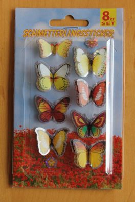 Schmetterlingssticker, Schmetterling Sticker, gelb, 8er-Set, 3-D-Sticker