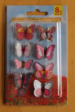 Schmetterlingssticker; Schmetterling Sticker, rot, 8er-Set, 3-D-Sticker