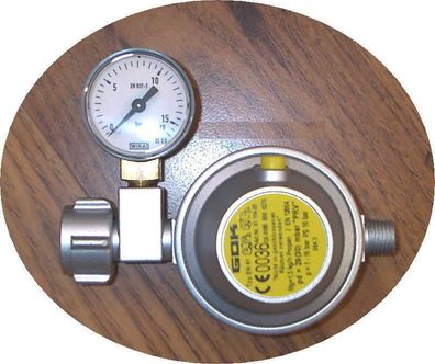 Gas Sicherheits Regler 1,2kgh mit Manometer EN 71 Wohnmobil 30mbar 178610b NEU