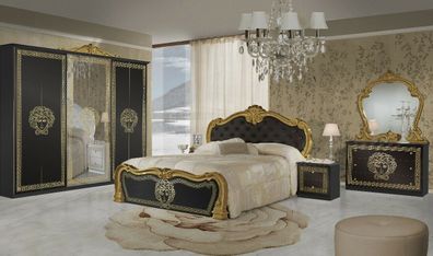 Klassisches Schlafzimmer Marina schwarz gold Italien Barock NEU königlich Set
