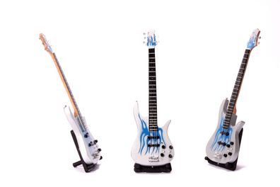 Miniatur E-Gitarre flamme silber blau akustik mini Deko Gitarre aus Holz 24cm