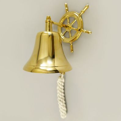 Glocke aus Messing mit Steuerrad, Schiffsglocke Wanddeko H:20cm Ø 11 cm