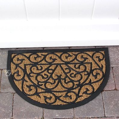 Fußmatte Fußabtreter Gummimatte mit Kokosgefächt Klassiche Zweigen Motiv halbrund