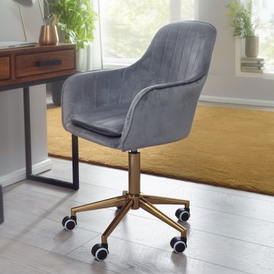 Amstyle Schreibtischstuhl Samt Grau Drehstuhl mit Lehne 120kg Schalenstuhl Stuhl