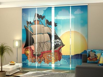 Foto-Schiebegardine Piratenschiff, Flächenvorhang mit Motiv, Gardine auf Maß