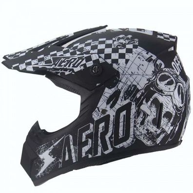 AERO Skeleton Crosshelm für Kinder schwarz matt / weiß Motocrosshelm Helm Kinder