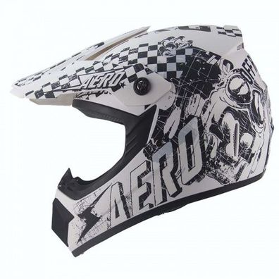 AERO Skeleton Crosshelm für Kinder weiß matt / schwarz Motocrosshelm Helm Kinder