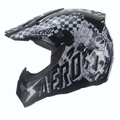 AERO Skeleton Crosshelm für Kinder schwarz / weiß Motocrosshelm Helm Kinderhelm