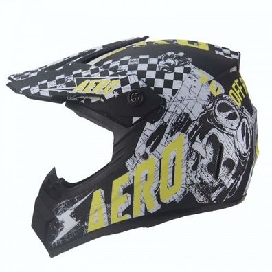 AERO Skeleton Crosshelm für Kinder schwarz matt / gelb Motocrosshelm Helm Kinder