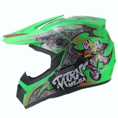 Mejia Crosshelm für Kinder hellgrün Motocrosshelm Helm Kinderhelm Endurohelm