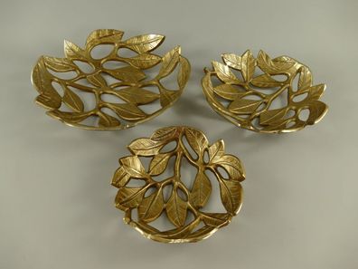3er Set Dekoschale Schale Blätterdekor Metallschale gold Schüssel Ø:40-32-26cm
