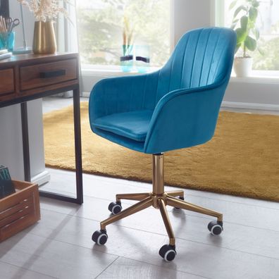 Amstyle Schreibtischstuhl Samt Blau Drehstuhl mit Lehne 120kg Schalenstuhl Stuhl