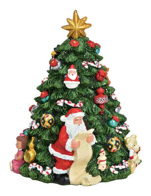 Spieluhr Tannenbaum 16cm mit Weihnachtsmann und Weihnachtschmuck Weihnachtsdeko