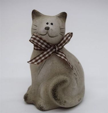 Tonkatze ca. 10,5 * 7 * 7 cm grau sitzend handbemalt Katze Kätzchen Kater Ton