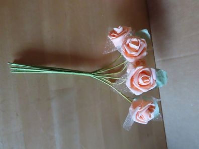Künstliche Blumen Rosenstrauß mit 6 Blüten in Coral oder Rosa
