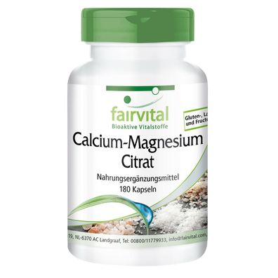 Calcium-Magnesium Citrat 180 Kapseln, essentielle Mineralstoffe, vegan - fairvital