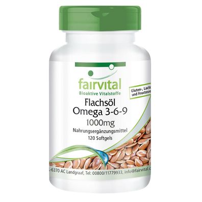 Flachsöl Leinöl Omega 3-6-9 120 Softgels mit Vitamin E - fairvital