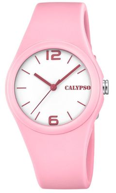 Calypso Damenuhr analog Quarz mit Silikonband rosa gut lesbar K5742/3