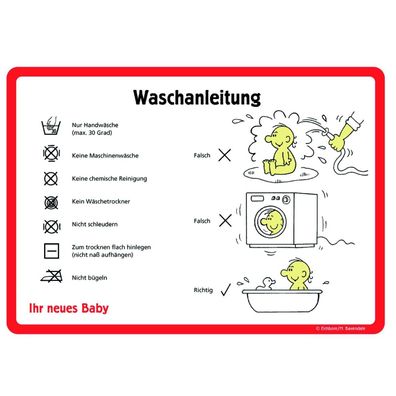 Lustige Blechschild Warnschild "Waschanleitung" für ihr neues Baby von Eichborn