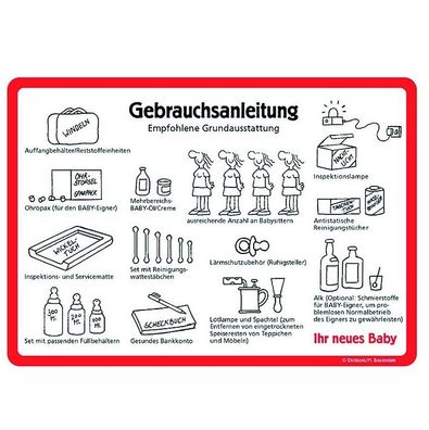 Lustige Blechschild Warnschild "Gebrauchsanleitung" für ihr neues Baby von Eichborn