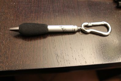 Kugelschreiber "Snap"; Ballpoint Pen; Gummigriffstück, silber, mit Karabinerhaken