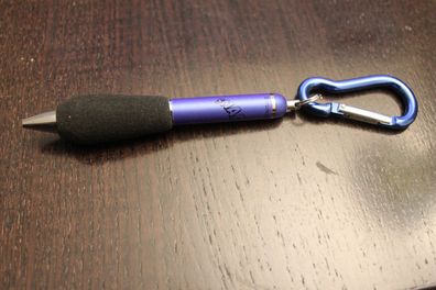 Kugelschreiber "Snap"; Ballpoint Pen; Gummigriffstück, blau, mit Karabinerhaken