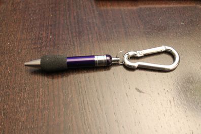 Kugelschreiber "Mini"; Ballpoint Pen; Gummigriffstück, lila, mit Karabinerhaken