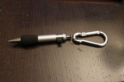Kugelschreiber "Mini"; Ballpoint Pen; Gummigriffstück, silber, mit Karabinerhaken