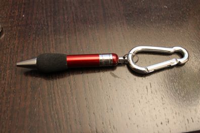 Kugelschreiber "Mini"; Ballpoint Pen; Gummigriffstück, rot, mit Karabinerhaken