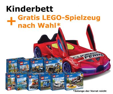 NEU LEGO Geschenk + Kinder Autobett mit Flügeltür Premium verschiedene Farben Sound