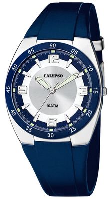 Calypso Armbanduhr Kunststoff blau Herrenuhr PU Quarz analog K5753