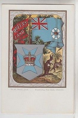 42487 Wappen Ak Lithographie Queensland (Australien) um 1900