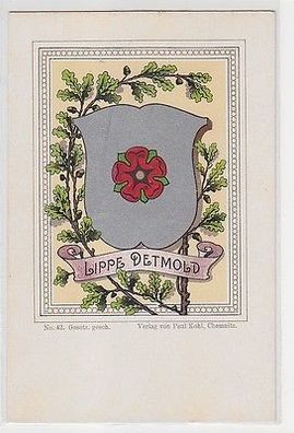 45100 Wappen Ak Lithographie Fürstentum Lippe Detmold um 1900