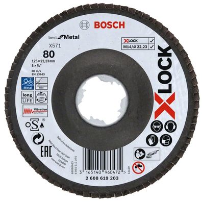 Bosch X-LOCK Fächerschleifscheibe Best f. Metal 125mm K80 abgewinkelt 2608619203