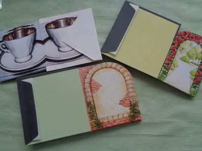 Passpartout Tassenkarten ca 12 x 12 cm Gartentor Rosenbogen ca 16 x 16 cm & Kuvert