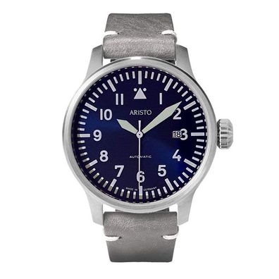 ARISTO Herren Armbanduhr 3H209 Blaue 42 Beo Automatic Fliegeruhr mit Datum Lederband