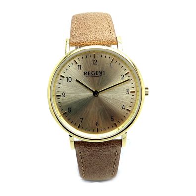 Regent Damen Armbanduhr LD-1607 goldfarben braunes Lederband