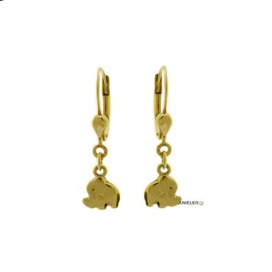 Gold Ohrringe, Elefant als Ohrhänger 585er Gold
