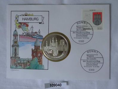 schöner Numisbrief mit versilberter Medaille Bundesland Hamburg 1992