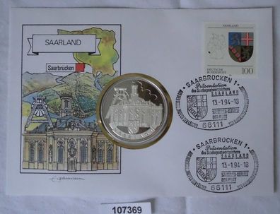 schöner Numisbrief mit versilberter Medaille Bundesland Saarland 1994