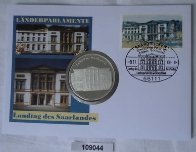 schöner Numisbrief mit versilberter Medaille Landtag Saarland 2000