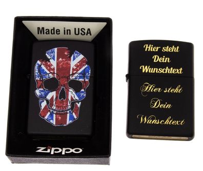 Zippo Feuerzeug British Flag Skull schwarz mit Gravur