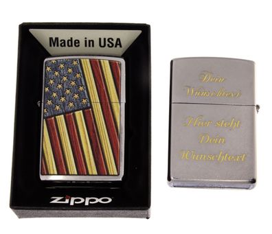 Zippo Feuerzeug Wooden Flag USA Flagge mit Gravur