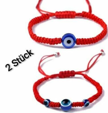 2 Stück Rotes Armband mit Nazar Boncuk Blaue Auge Perlenoptik Rot