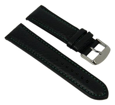 Minott Uhrenarmband Kalbsleder schwarz mit grüner Naht 27447S