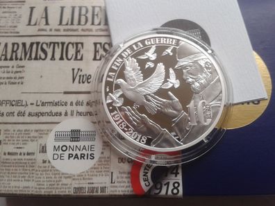 10 euro 2018 PP Frankreich 22,2g Silber 1. Weltkrieg Frieden