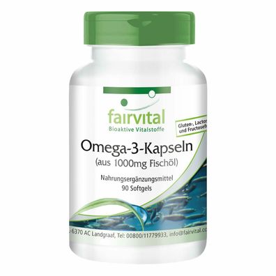 Omega-3-Kapseln 1000mg 90 Softgels, Omega-3-Fettsäuren EPA, DHA - fairvital