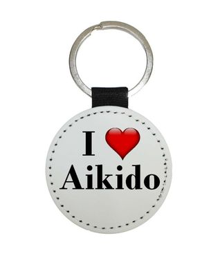 Schlüsselanhänger rund Kunstleder I Love Aikido